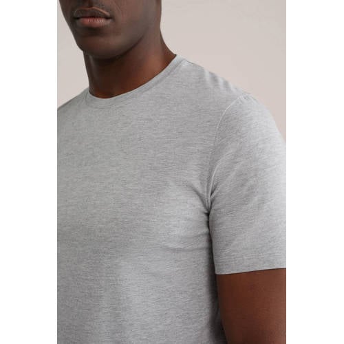 WE Fashion basic slim fit t-shirt light grey melange afbeelding