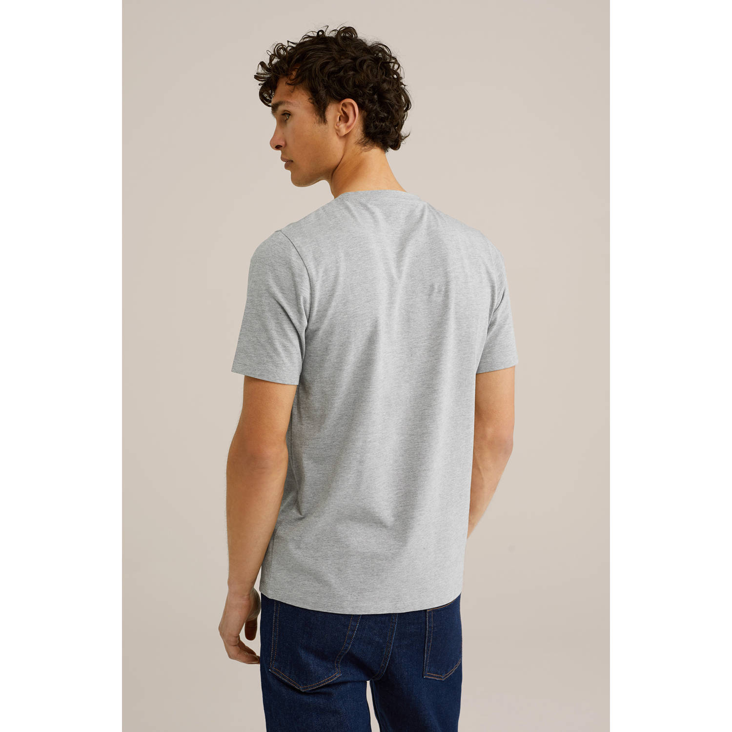 WE Fashion basic slim fit t-shirt light grey melange