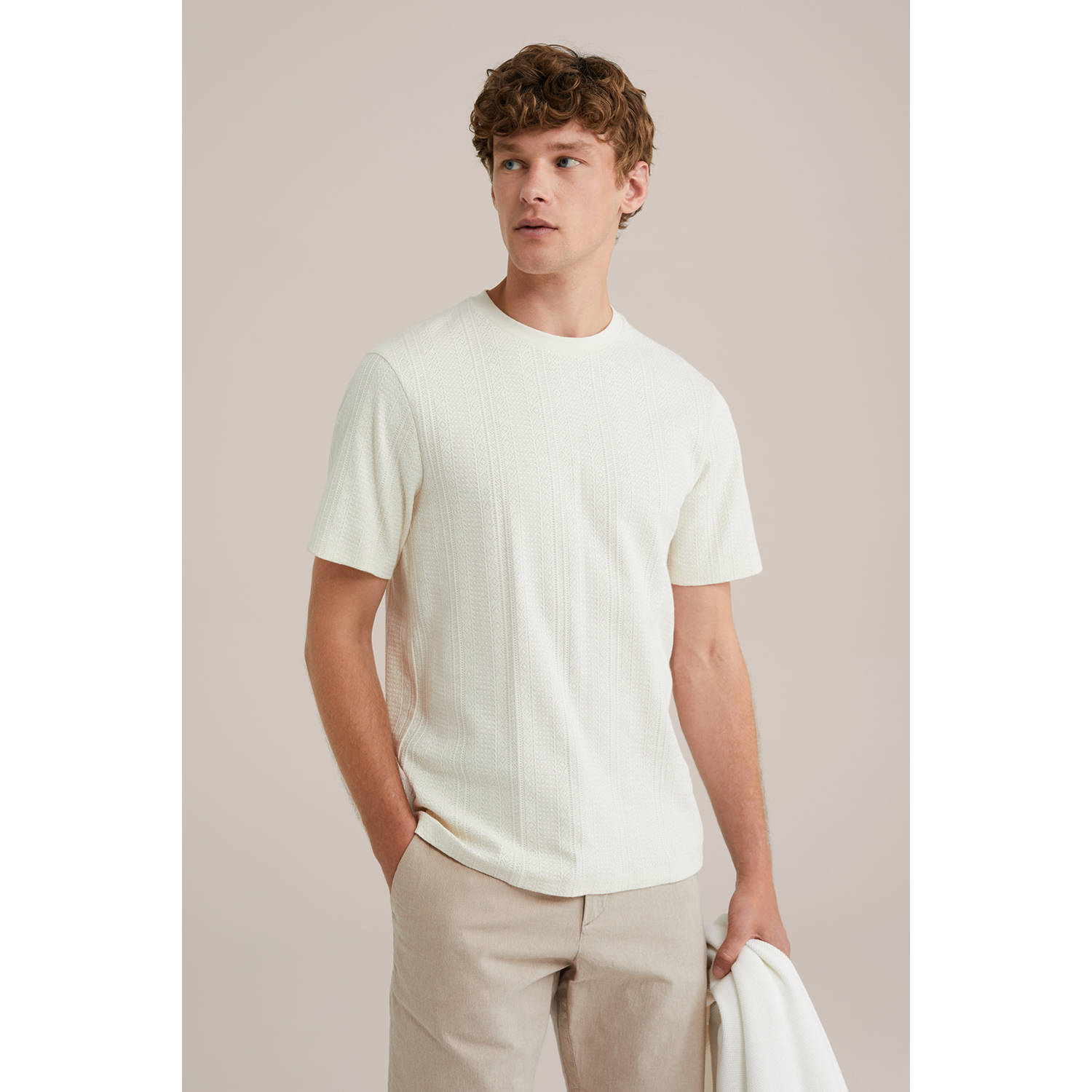 WE Fashion T-shirt met ingebreid patroon ecru