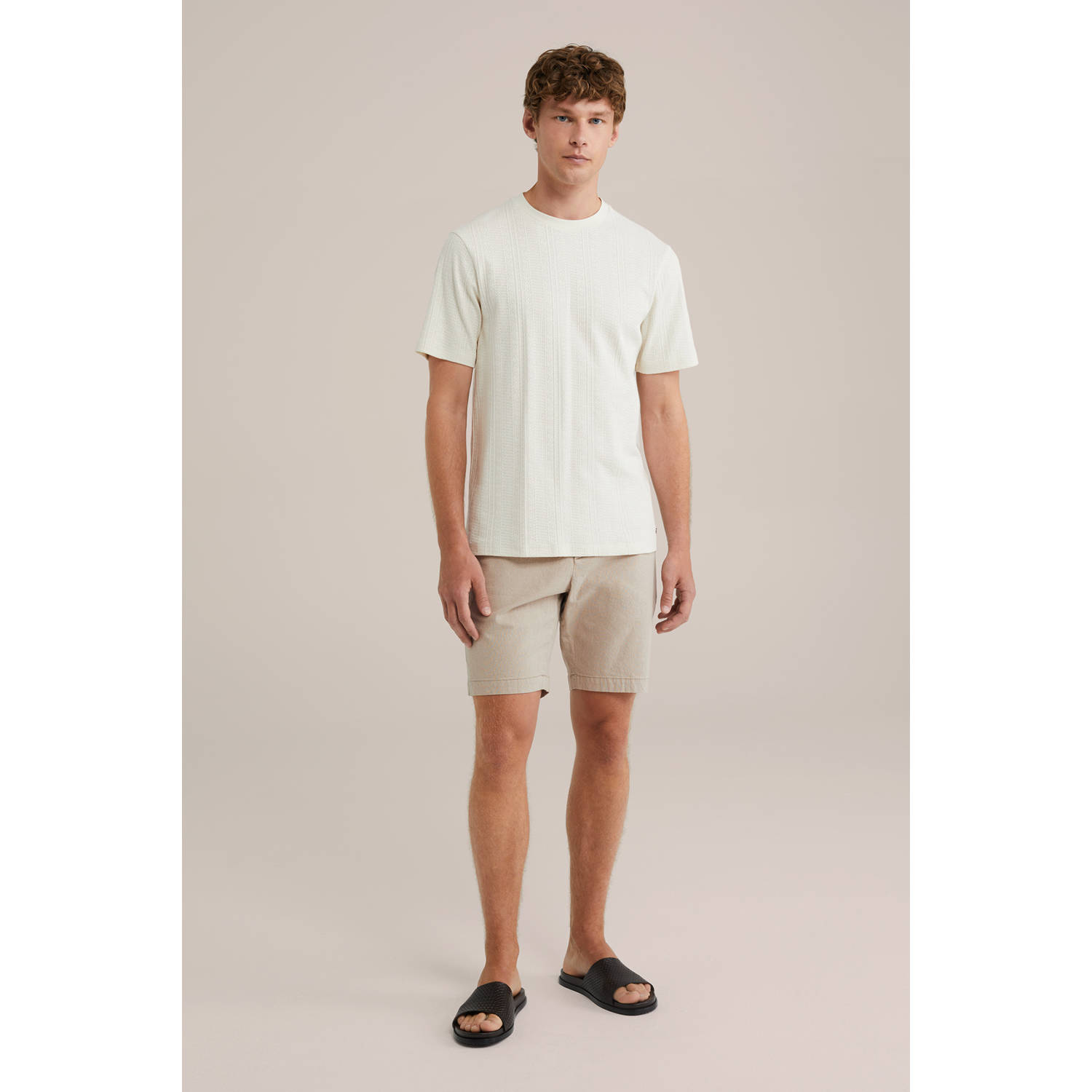 WE Fashion T-shirt met ingebreid patroon ecru