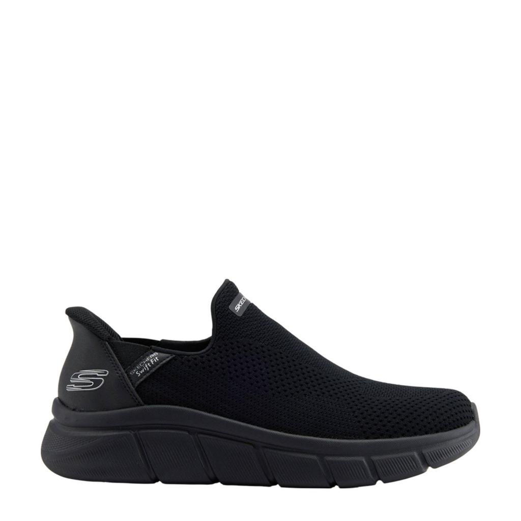 Zwarte heren Skechers slip-on sneakers van textiel en imitatieleer