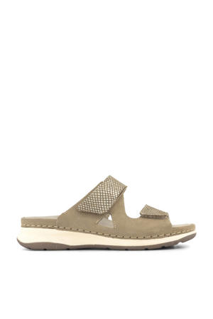 comfort leren slippers taupe