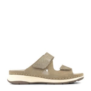 comfort leren slippers taupe