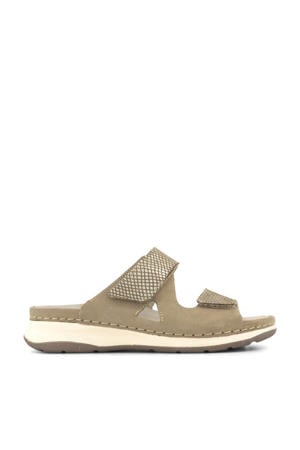 comfort leren slippers taupe