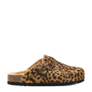 Fae New clogs van imitatiebont met panterprint beige/zwart