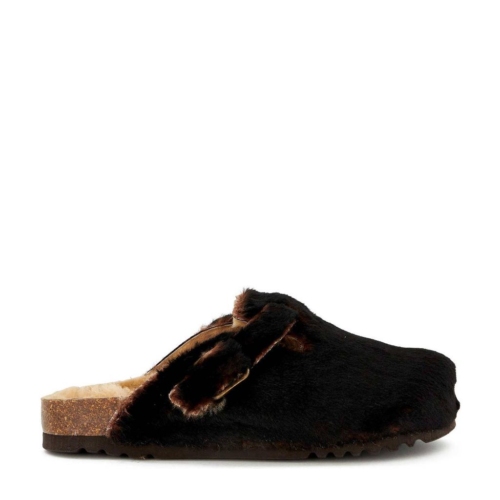 Donkerblauwe dames Scholl Fae New clogs van imitatiebont