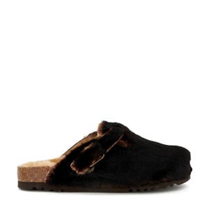 Fae New clogs van imitatiebont donkerbruin