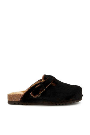 Fae New clogs van imitatiebont donkerbruin