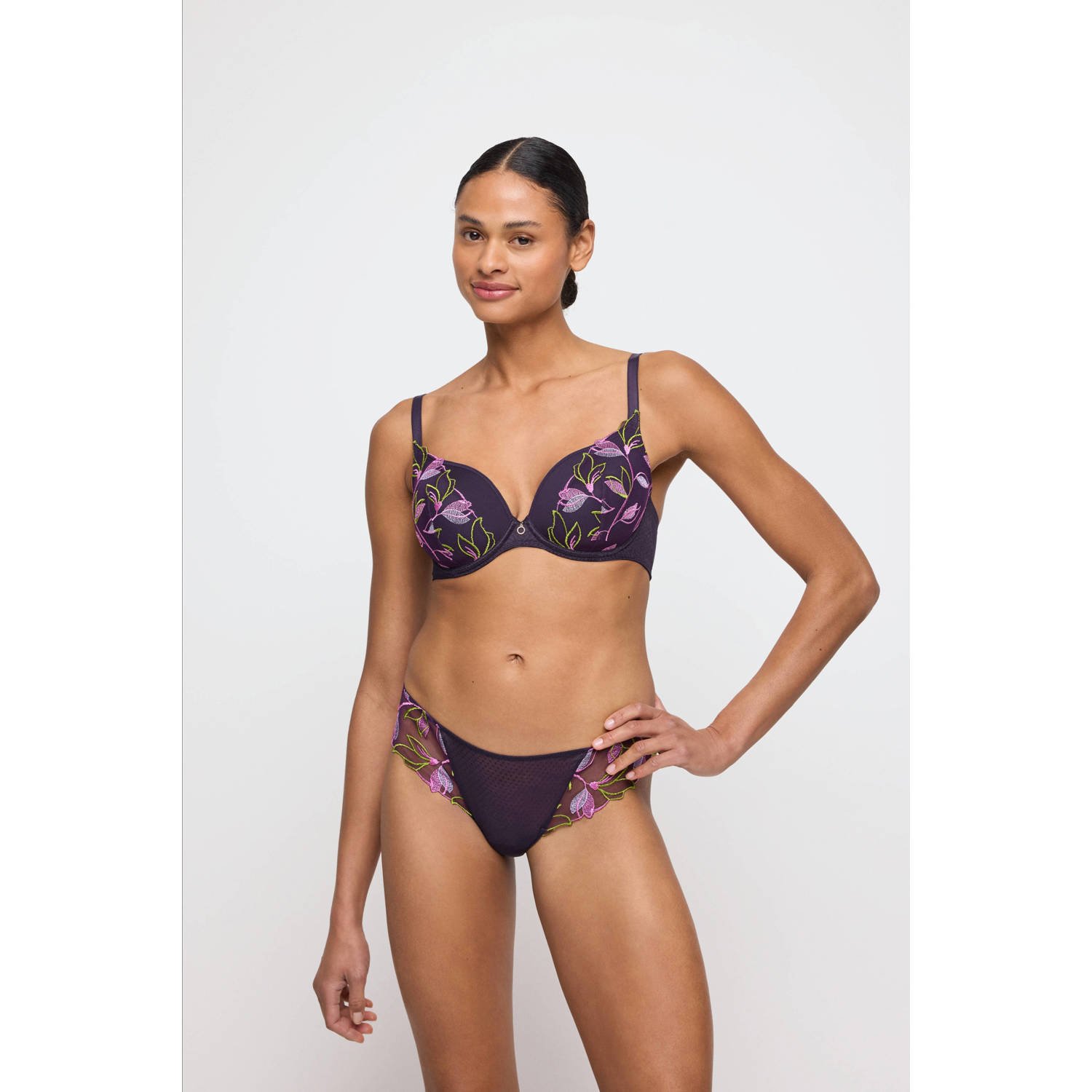 Marie Jo string Loish donkerpaars groen roze