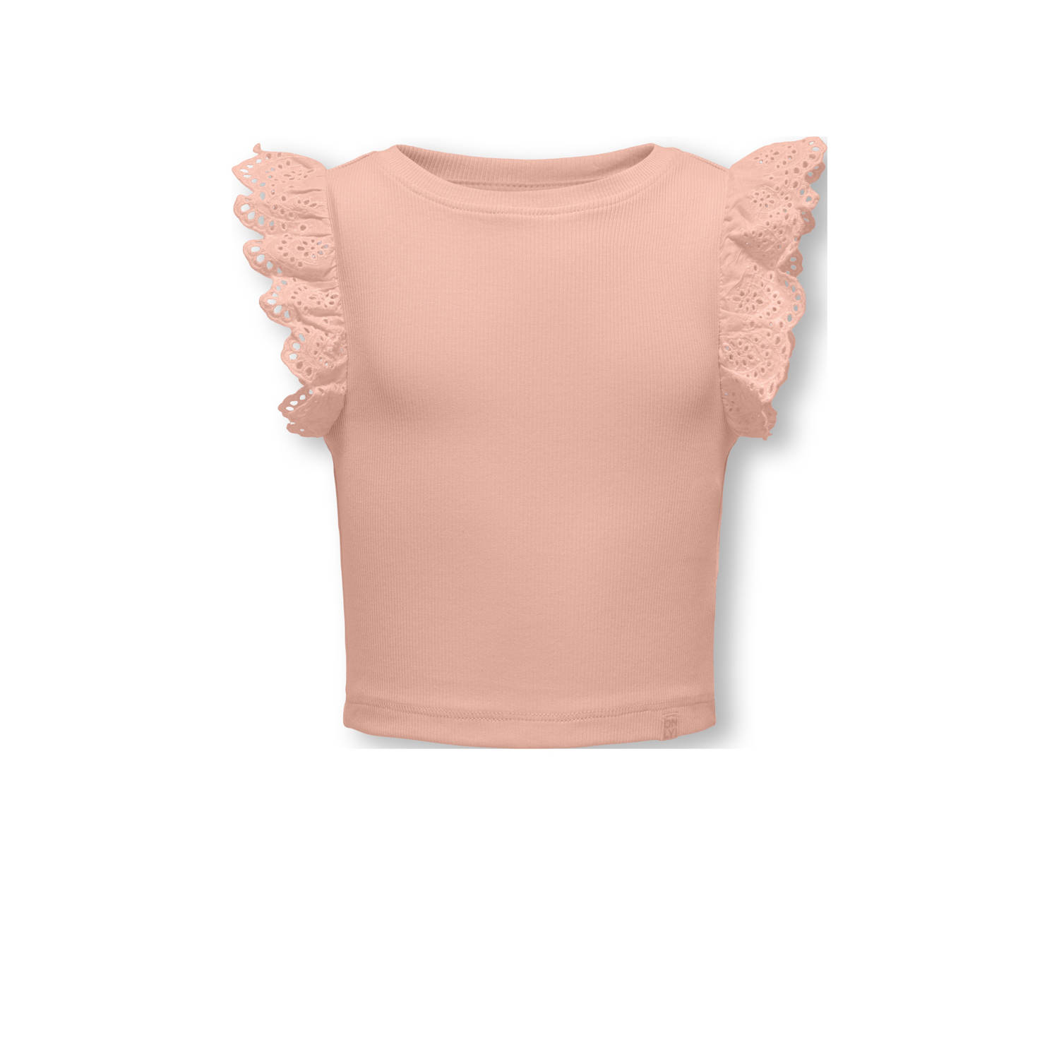 ONLY KIDS MINI mouwloze top zalm broderie
