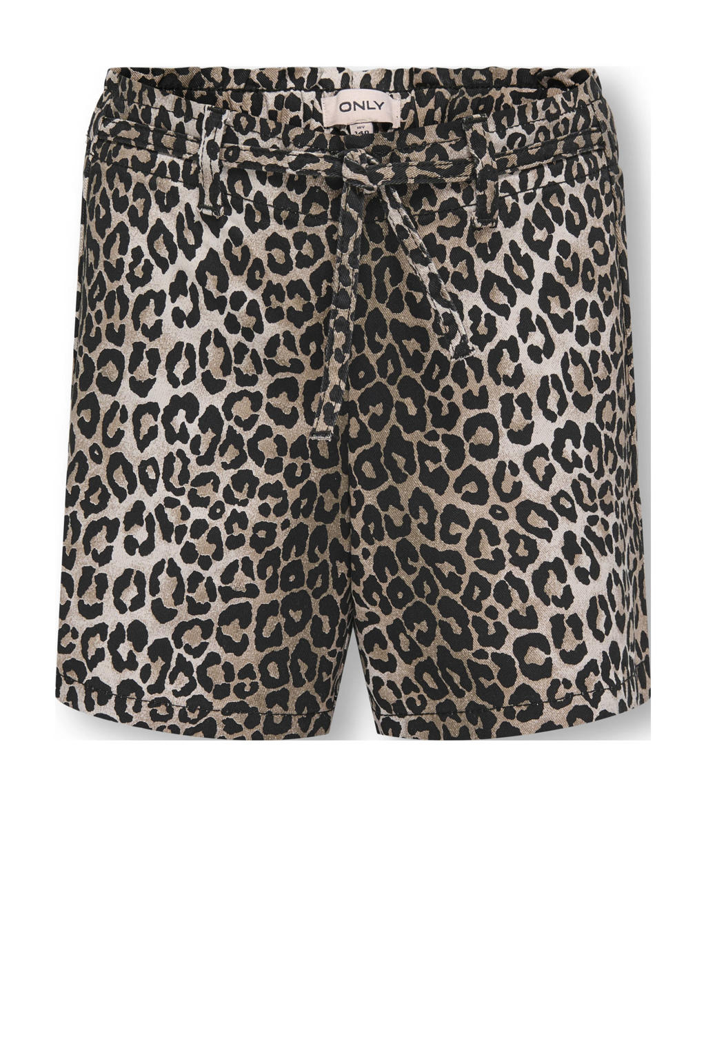 Bruine meisjes KIDS ONLY GIRL relaxed casual short van katoen met elastische tailleband met koord en dierenprint