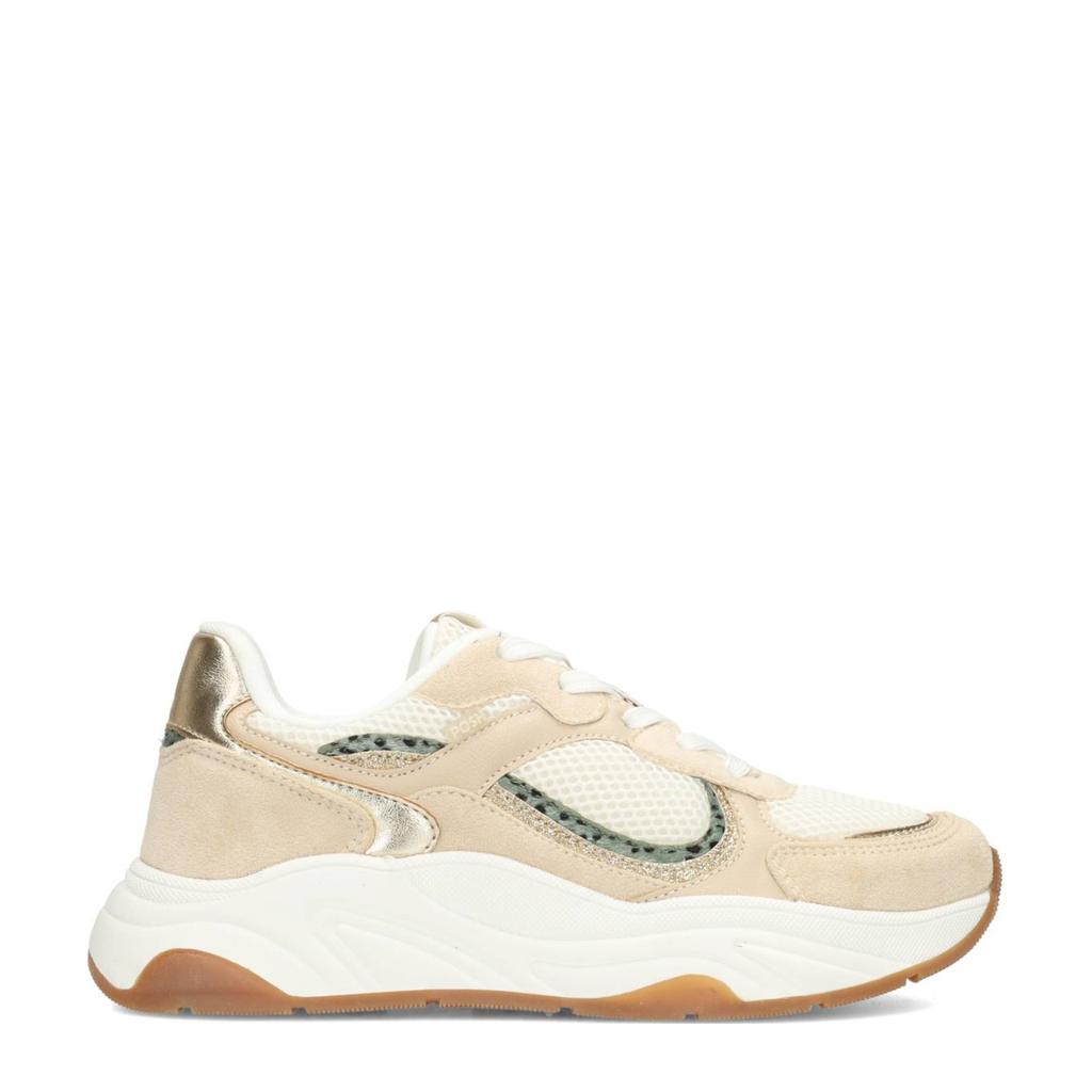 Beige dames POSH by Poelman Macy chunky sneakers van synthetisch materiaal met veters