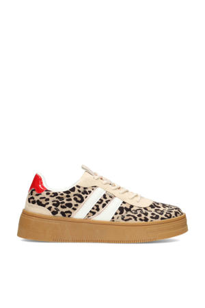 Lilly sneakers met panterprint ecru/zwart/rood