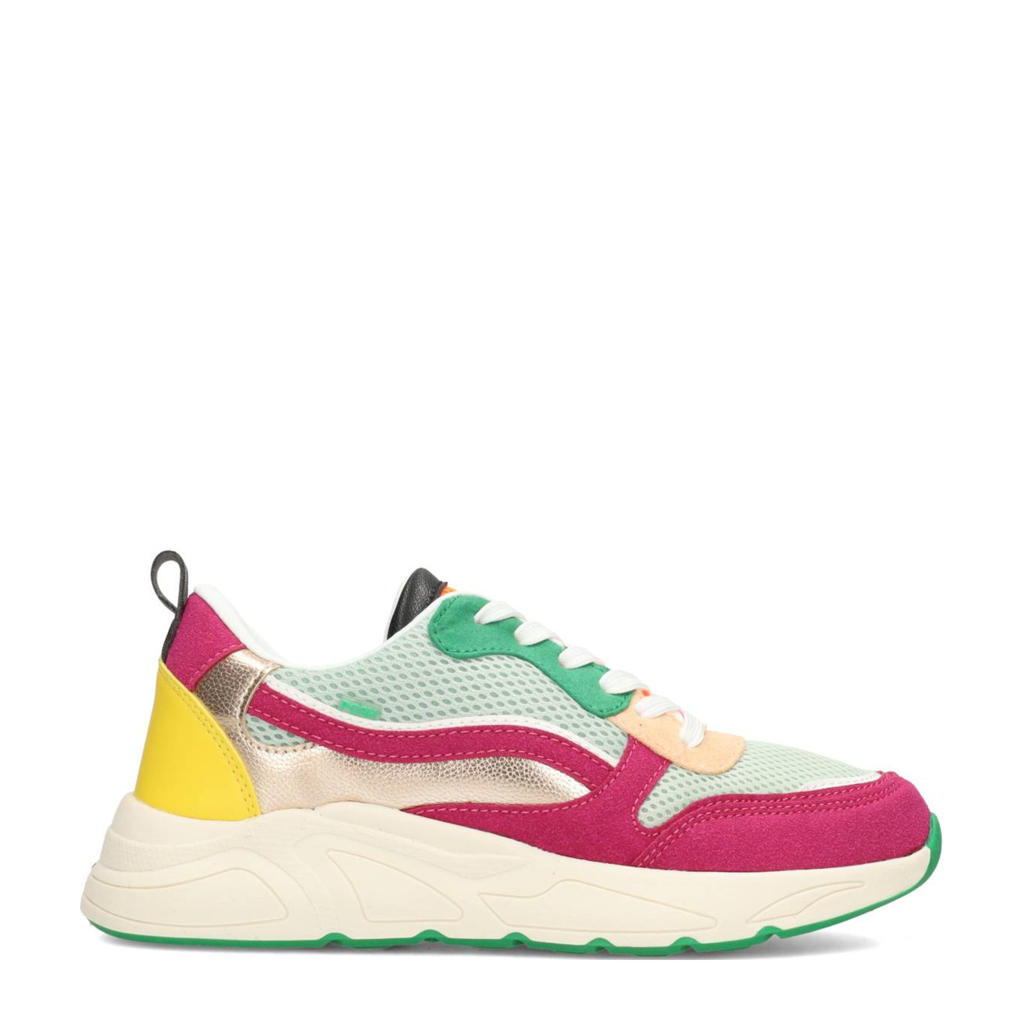 Roze en lichtgroene dames POSH by Poelman Charlie chunky sneakers van synthetisch materiaal met veters