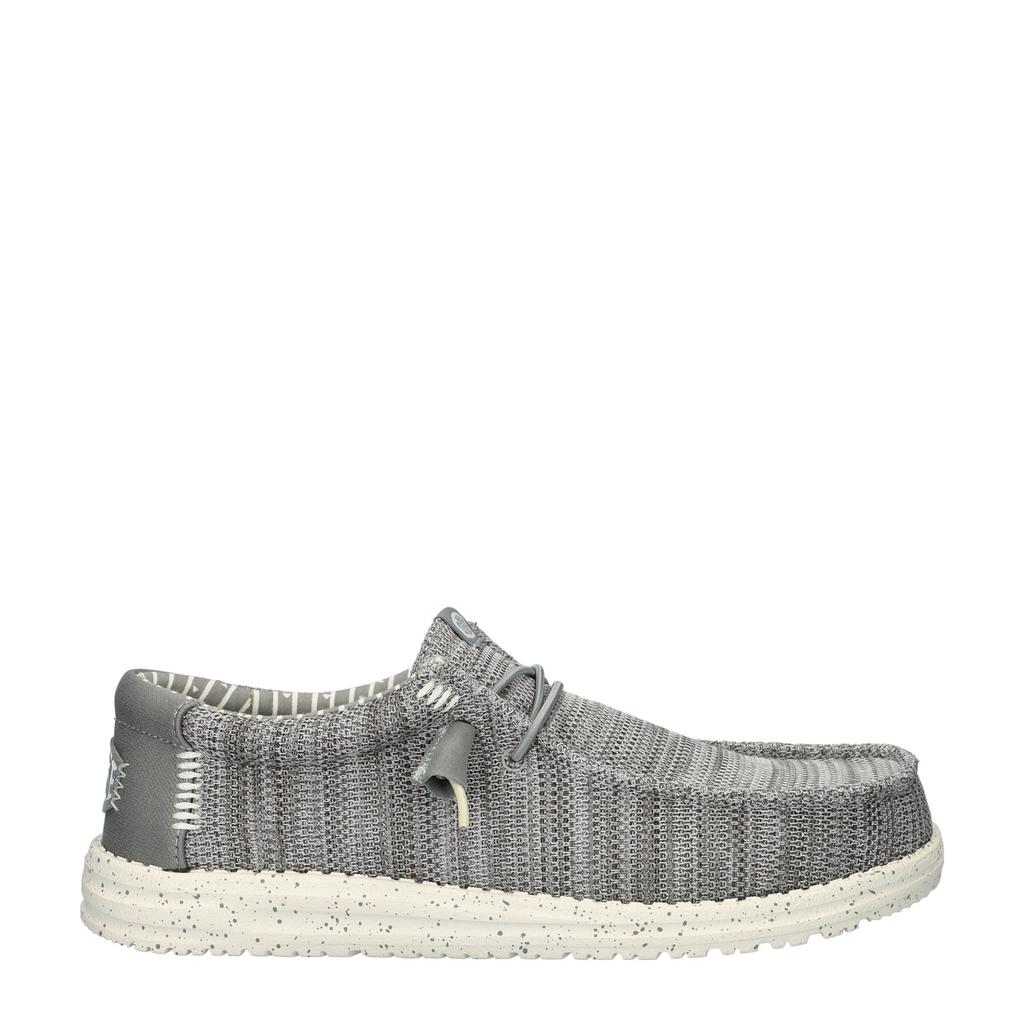 Grijze heren Hey Dude Wally Stretch Sox bootschoenen van textiel met elastische veters