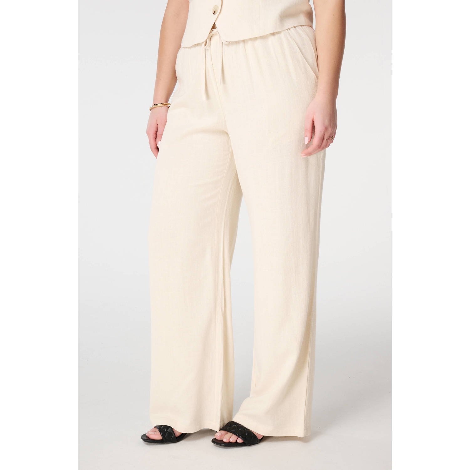 MS Mode wide leg regular waist casual broek crème