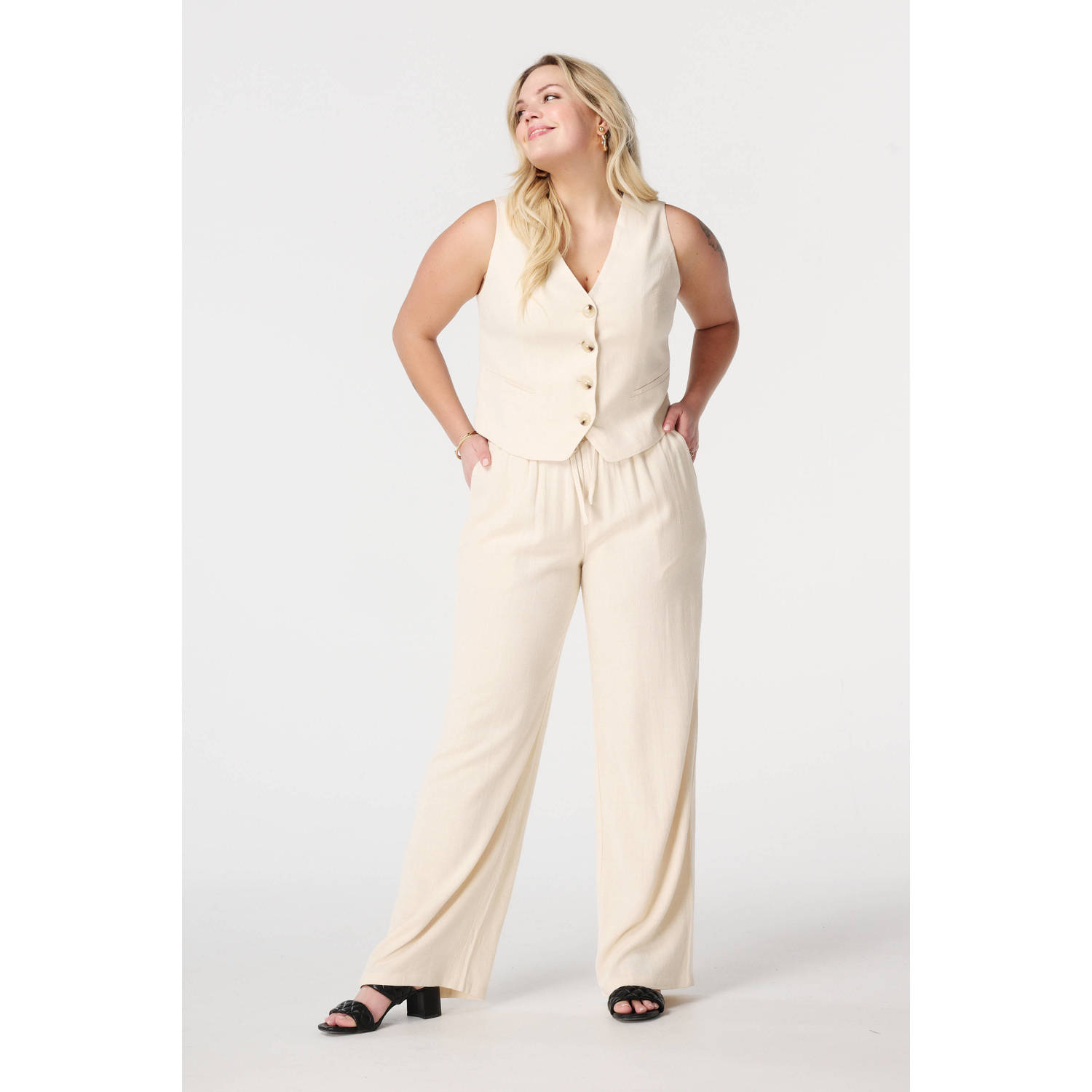 MS Mode wide leg regular waist casual broek crème