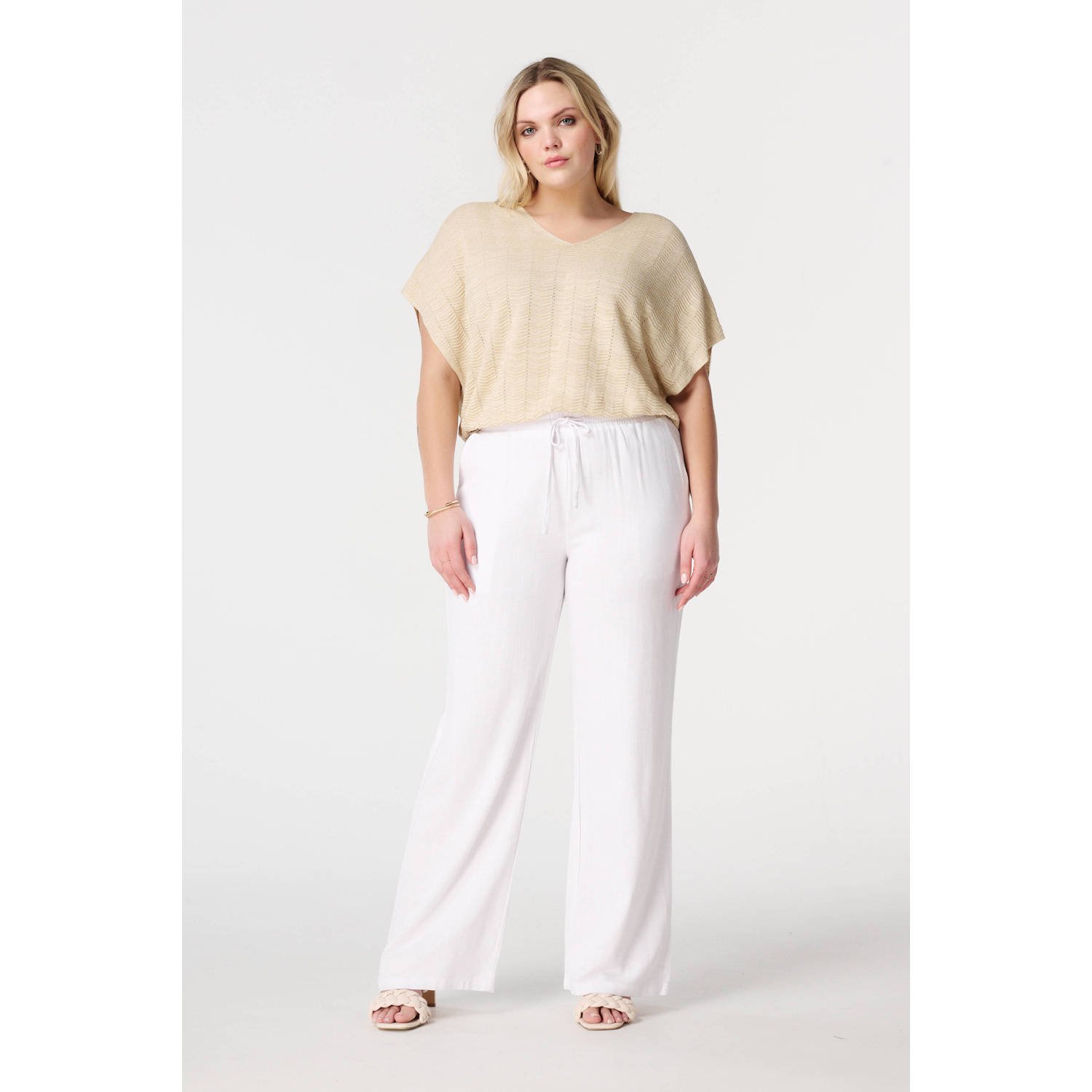 MS Mode wide leg regular waist casual broek ecru