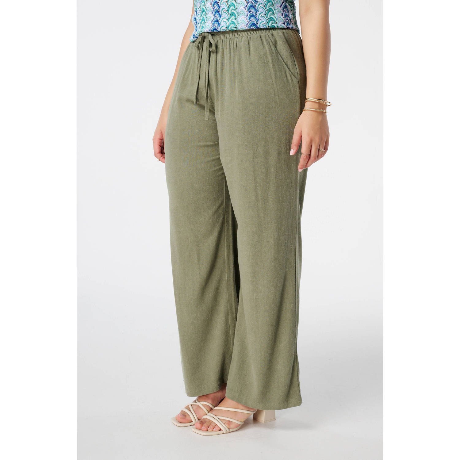 MS Mode wide leg regular waist casual broek kaki