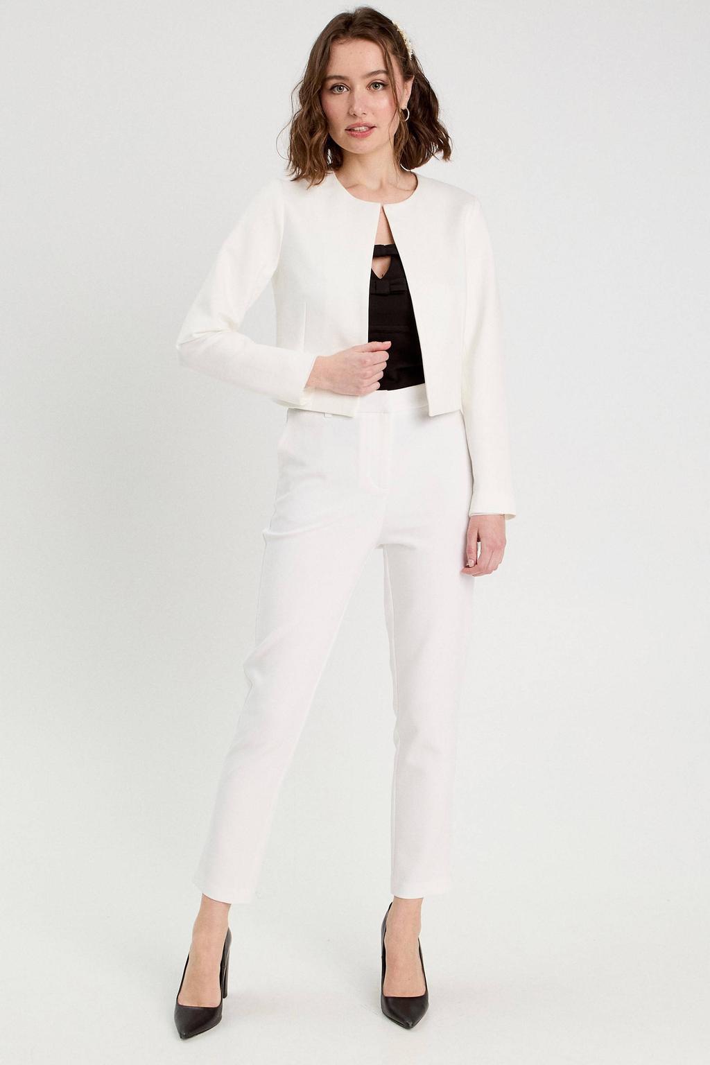Ecru dames Cache Cache jasje van viscose met effen, lange mouwen en ronde hals