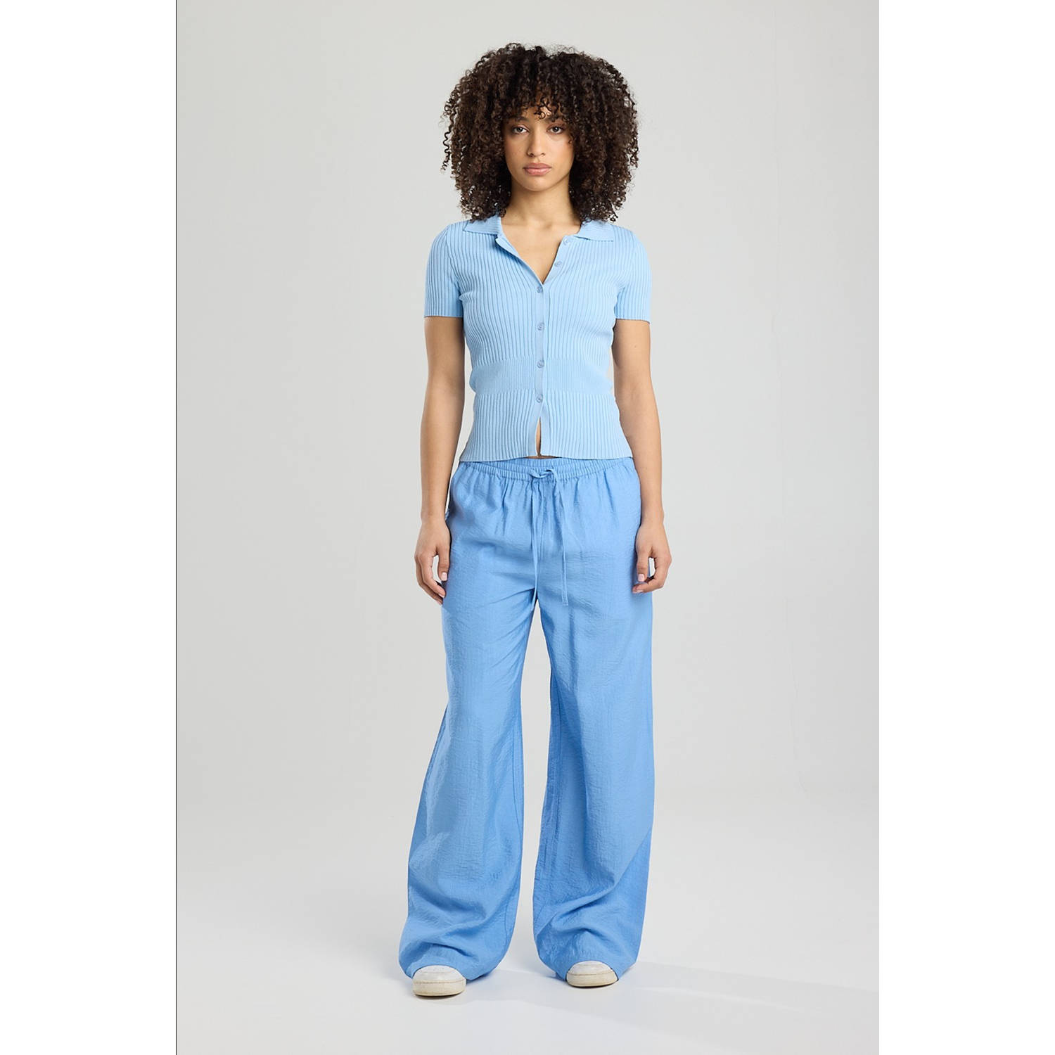 America Today wide leg high waist casual broek lichtblauw