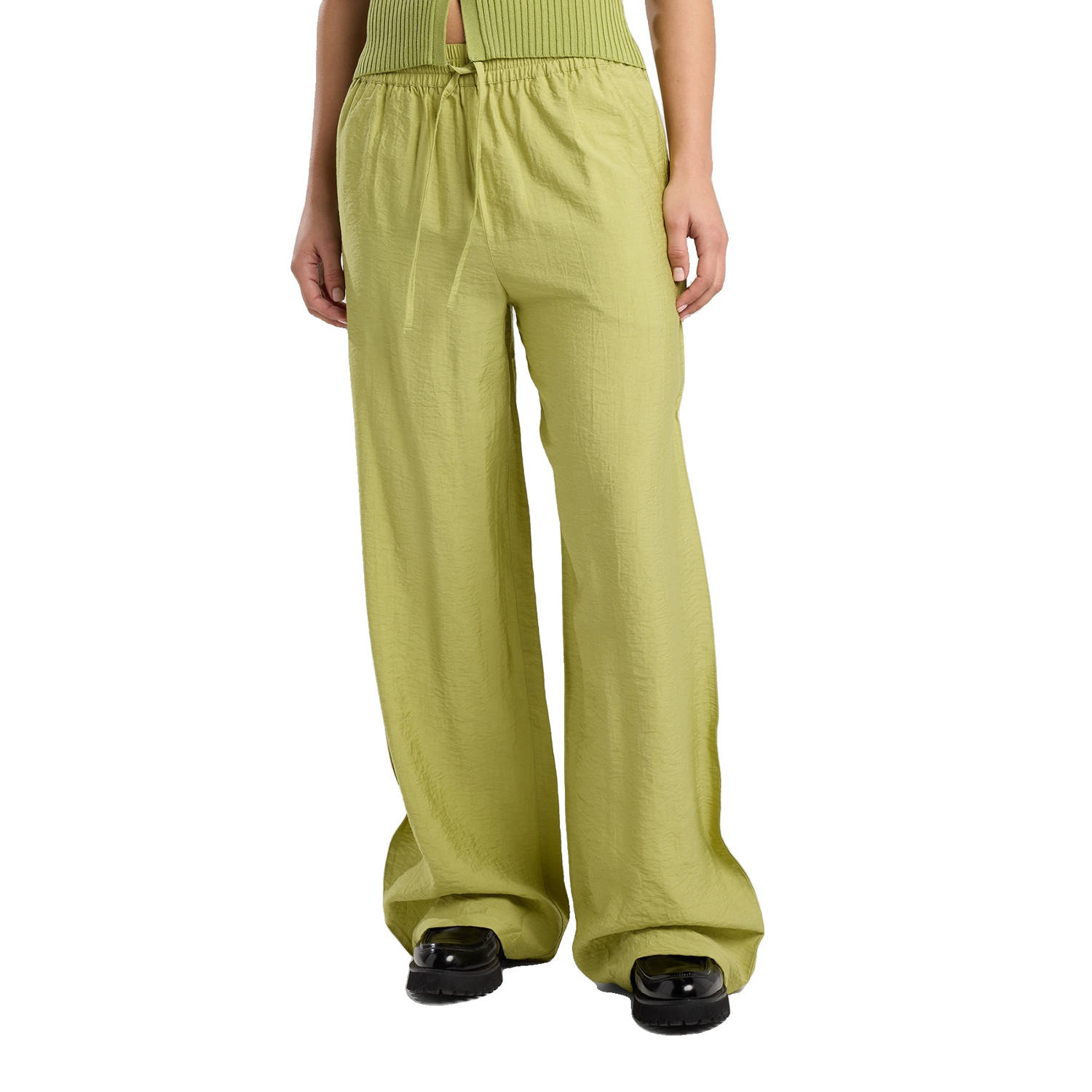 America Today wide leg high waist casual broek limegroen