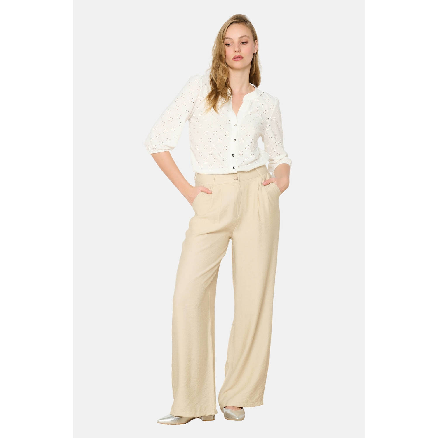 LOLALIZA wide leg regular waist pantalon beige