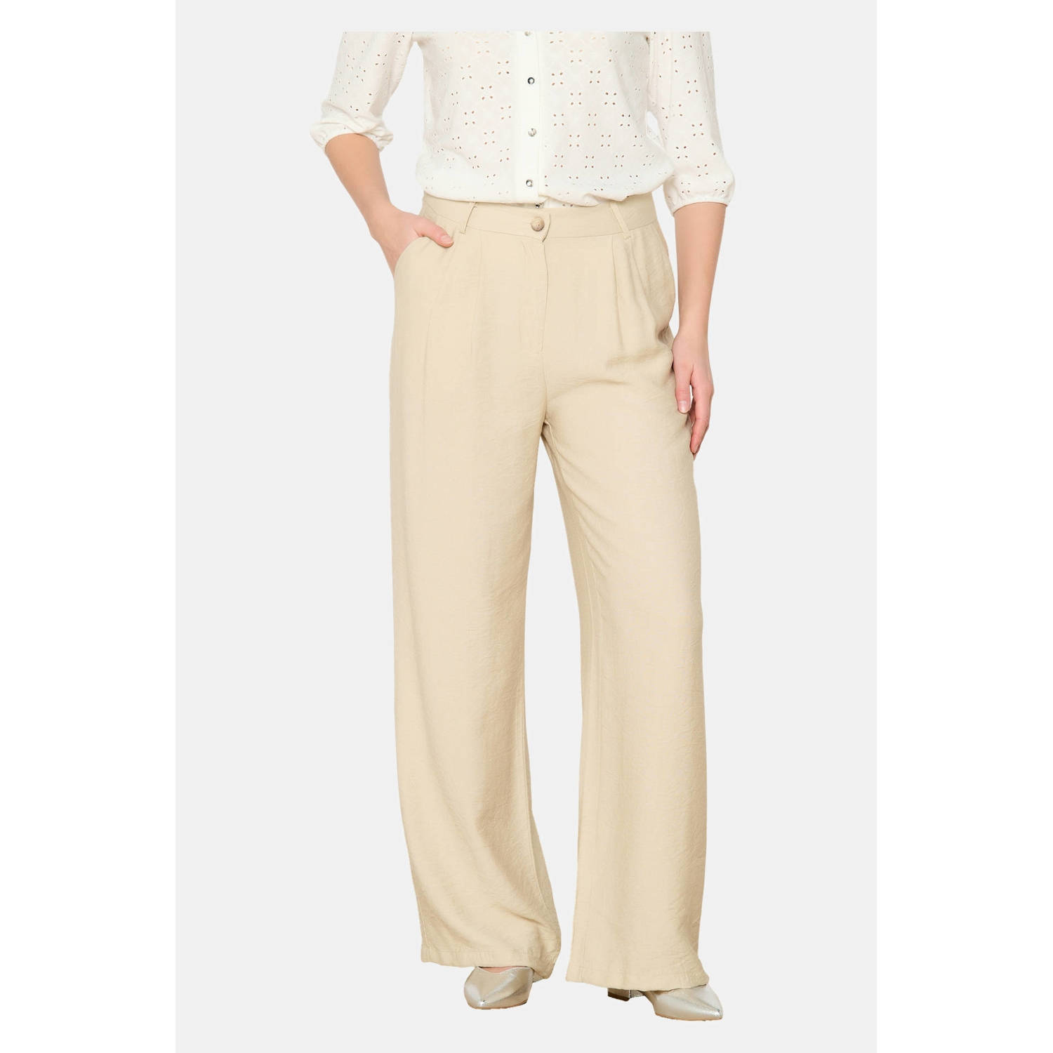 LOLALIZA wide leg regular waist pantalon beige