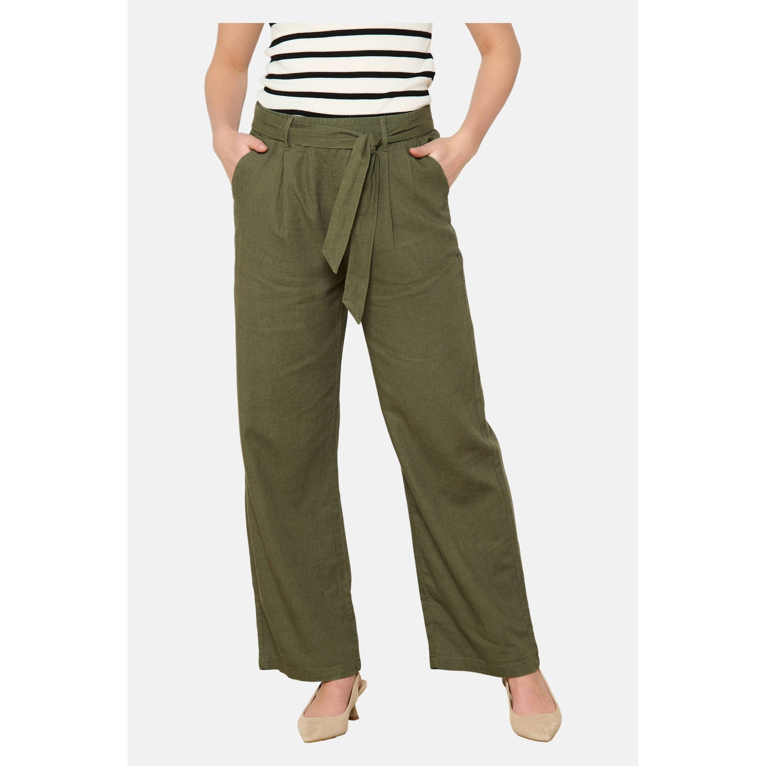 LOLALIZA wide leg regular waist casual broek kaki