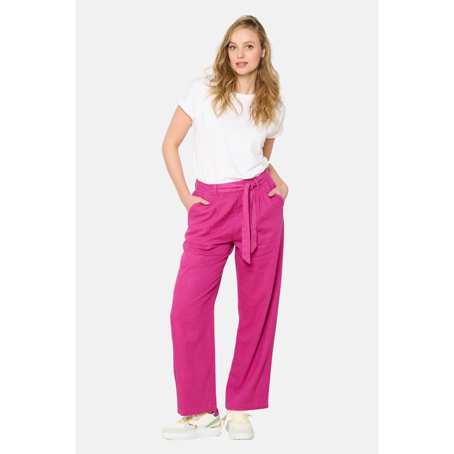 LOLALIZA wide leg regular waist casual broek roze