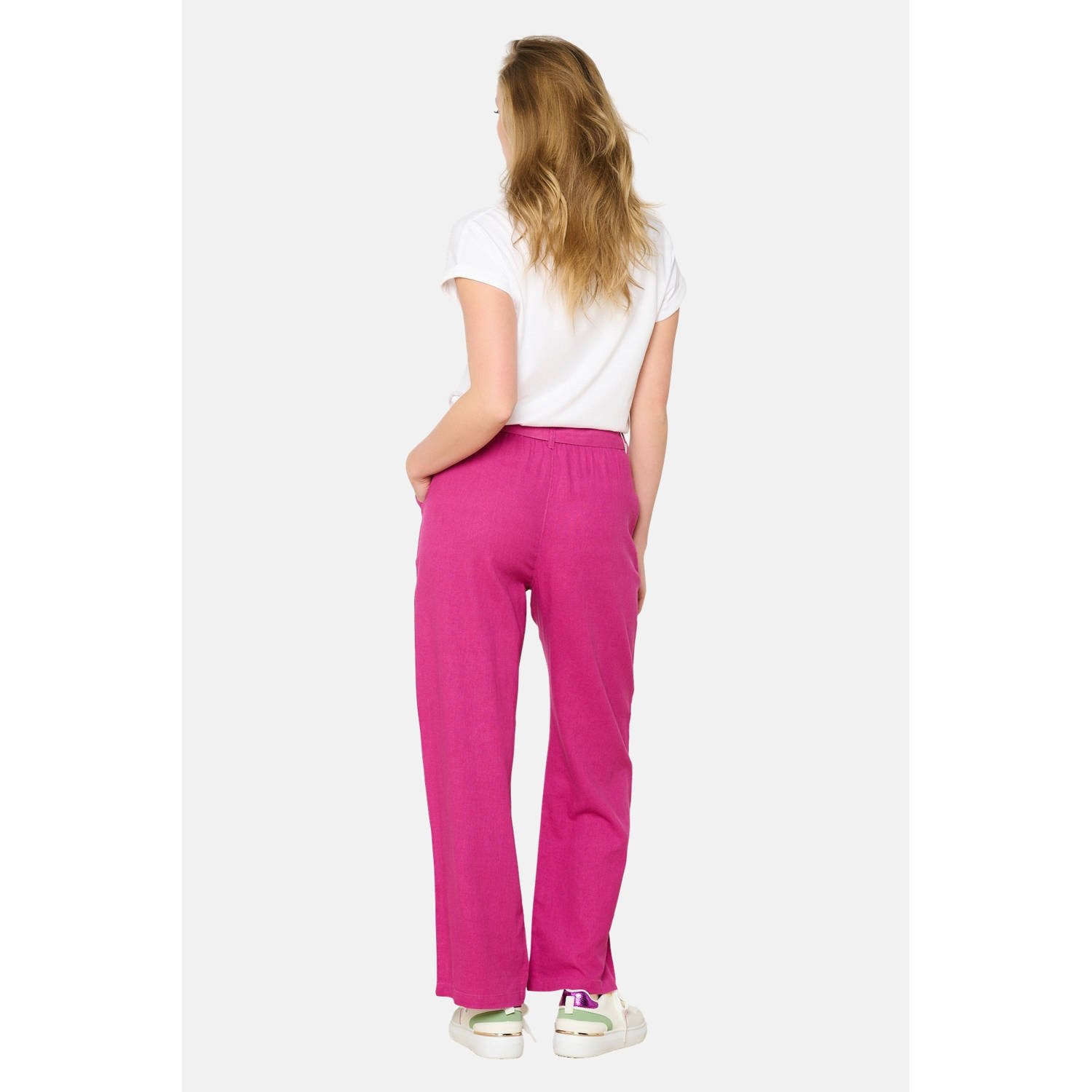 LOLALIZA wide leg regular waist casual broek roze