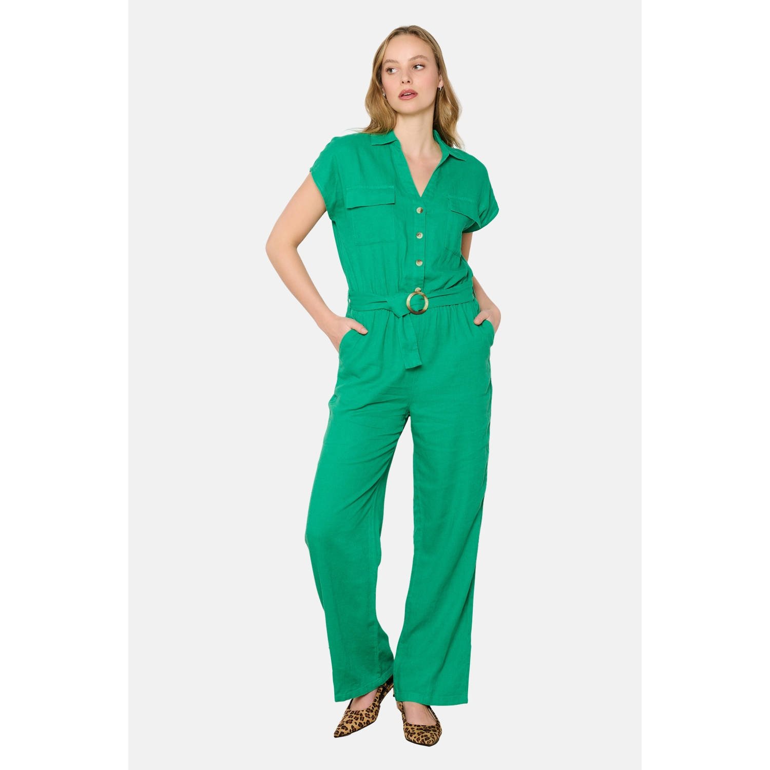 LOLALIZA linnen jumpsuit groen