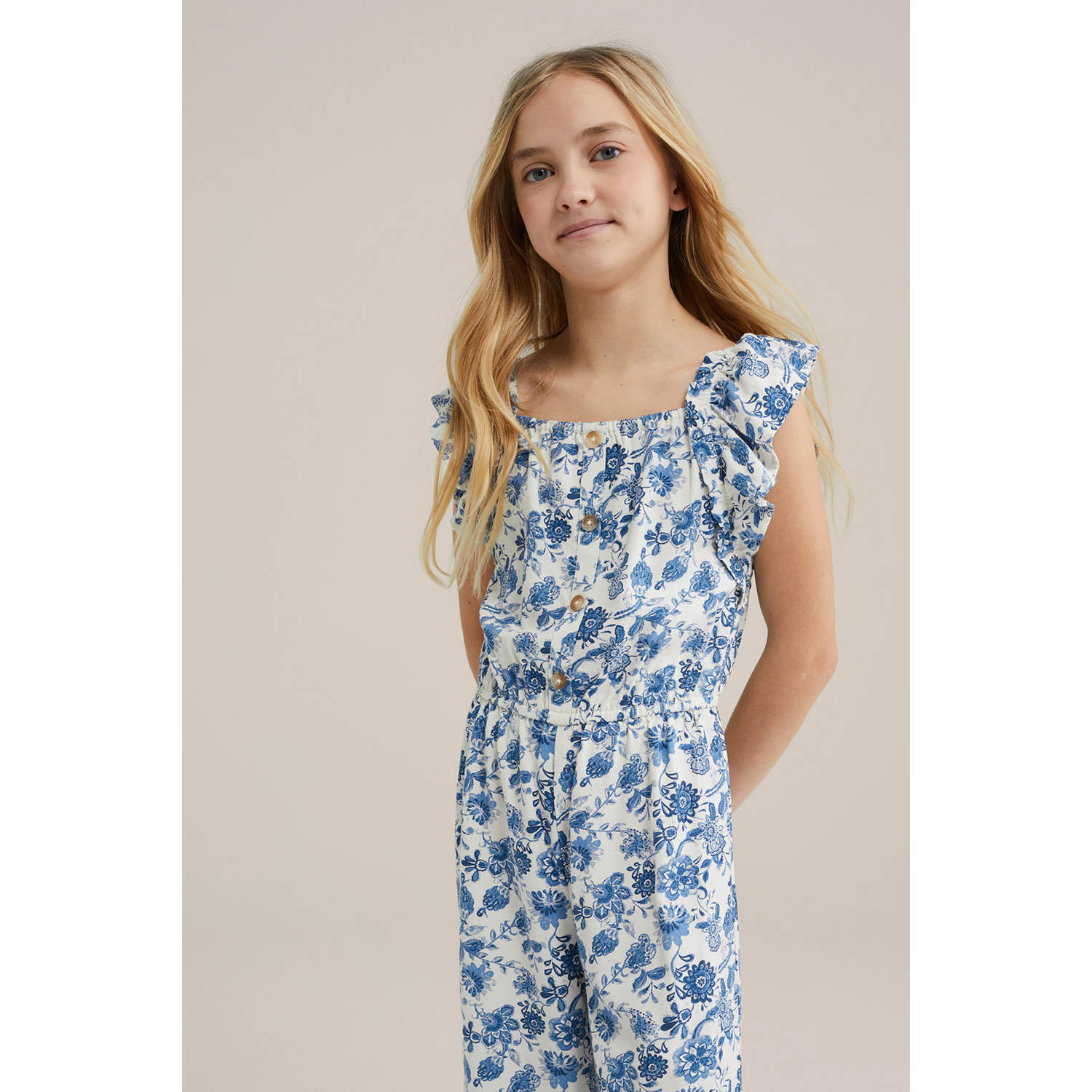 WE Fashion straight jumpsuit blauw wit