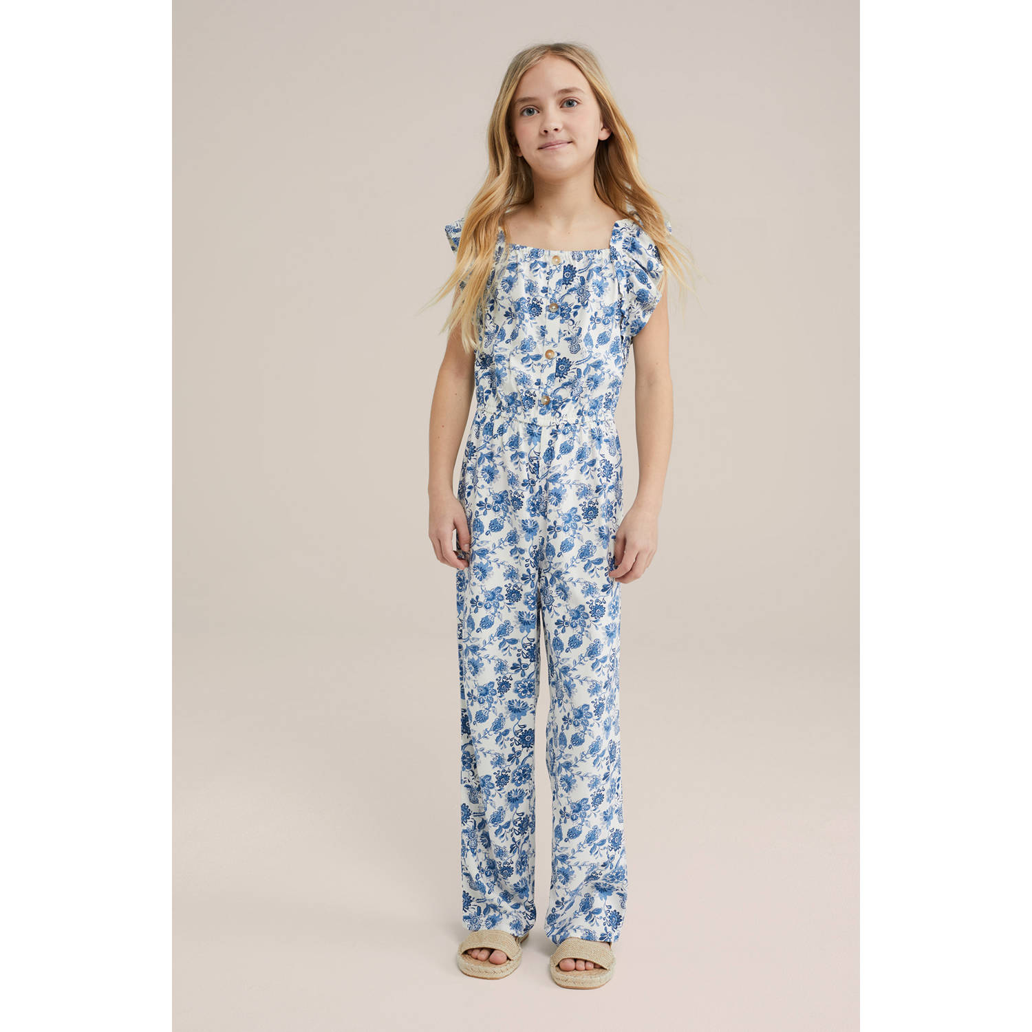 WE Fashion straight jumpsuit blauw wit