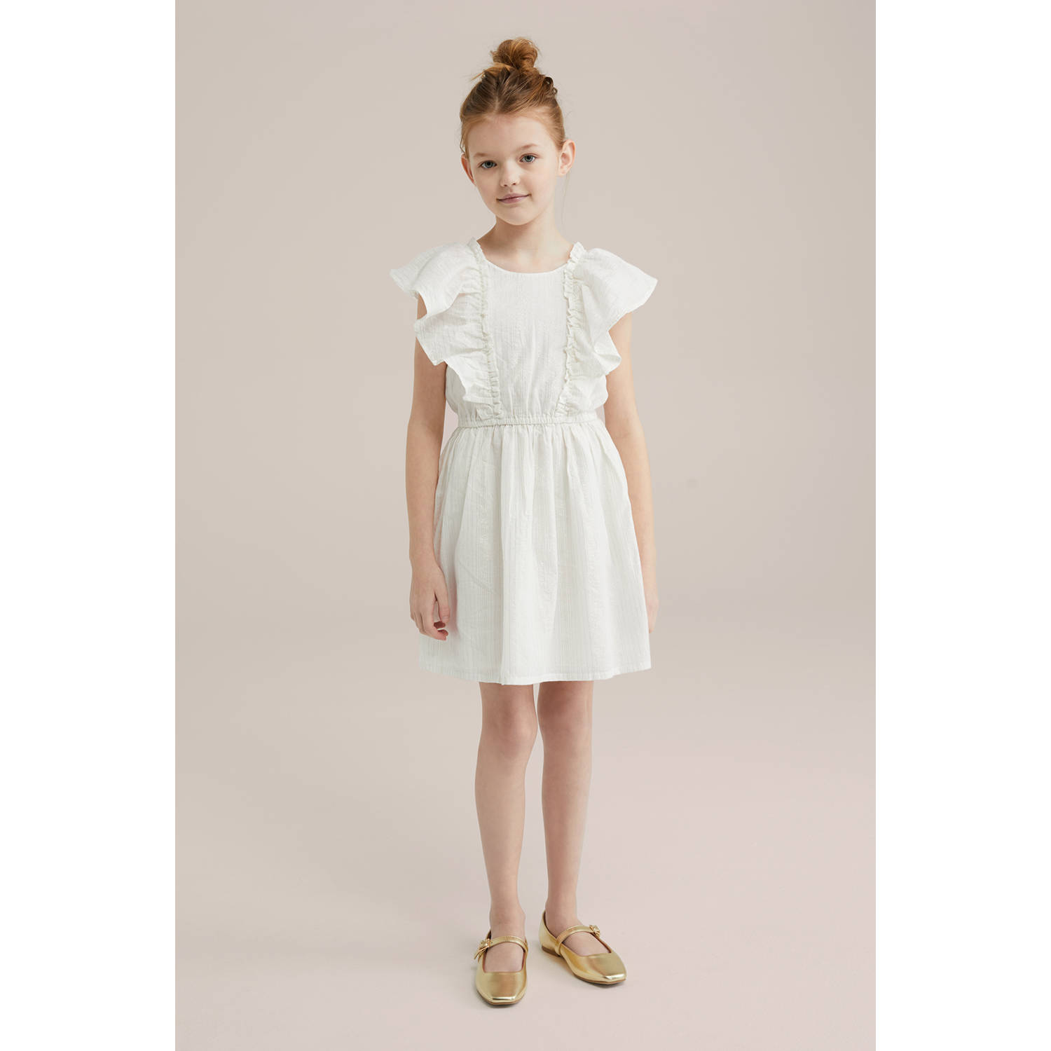 WE Fashion korte jurk met glitter ecru