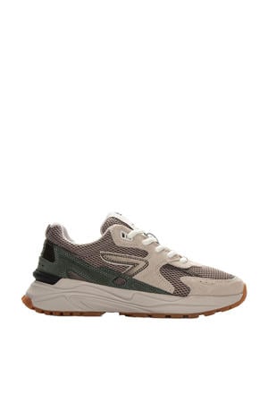 suède sneakers beige/groen/grijs