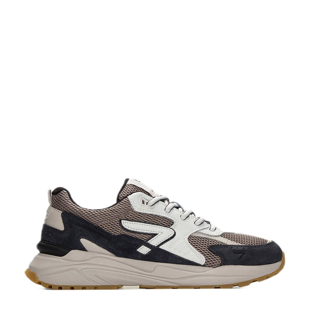 Grijs, groen en witte heren HUB Grid M37 suède sneakers met veters