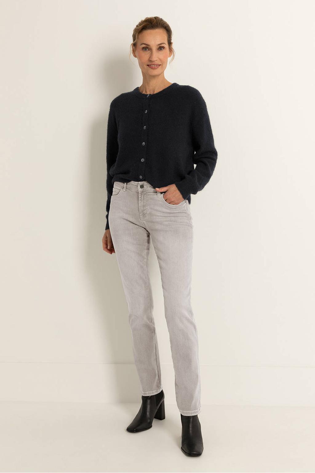 Zwarte dames Claudia Sträter vest gebreid van wol met effen, lange mouwen, button down sluiting en knoopsluiting