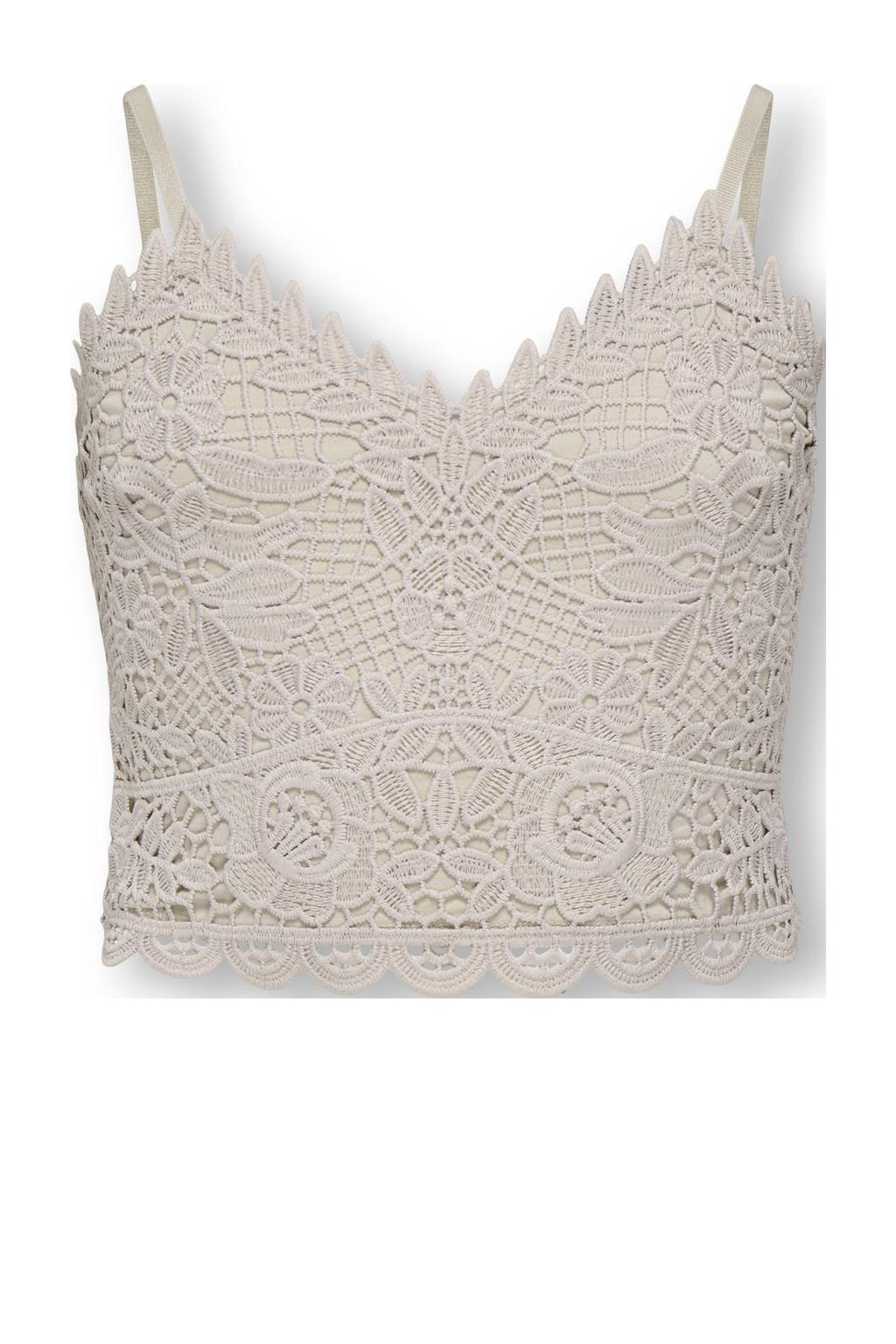 Beige meisjes KIDS ONLY GIRL cropped top van viscose met effen, spaghettibandjes, V-hals en kant