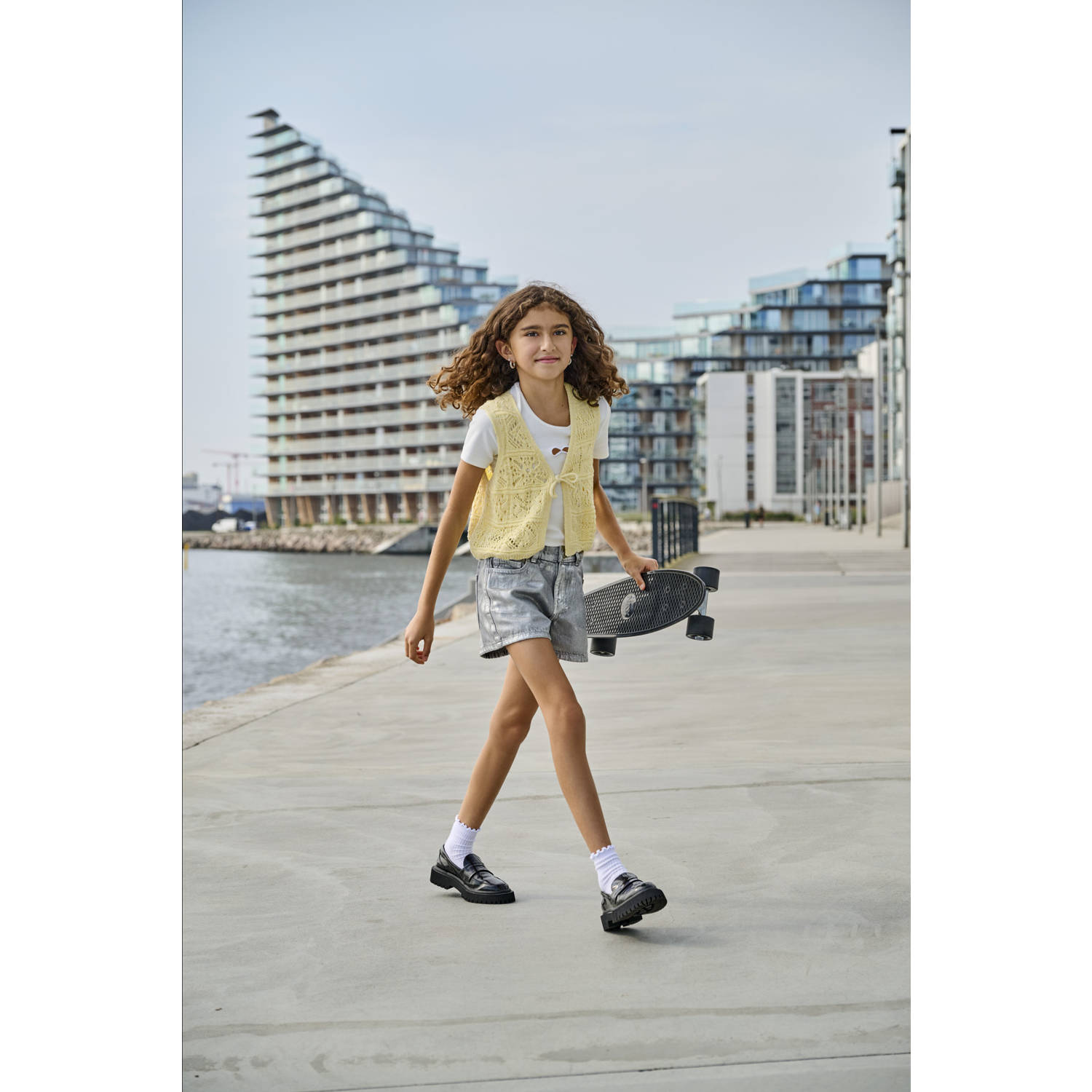 ONLY KIDS GIRL regular fit denim short met coating grey denim