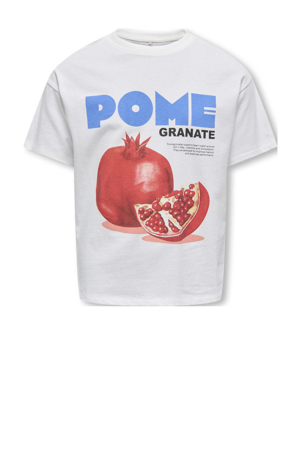 Wit en blauwe meisjes KIDS ONLY GIRL T-shirt van katoen met printopdruk, korte mouwen en ronde hals