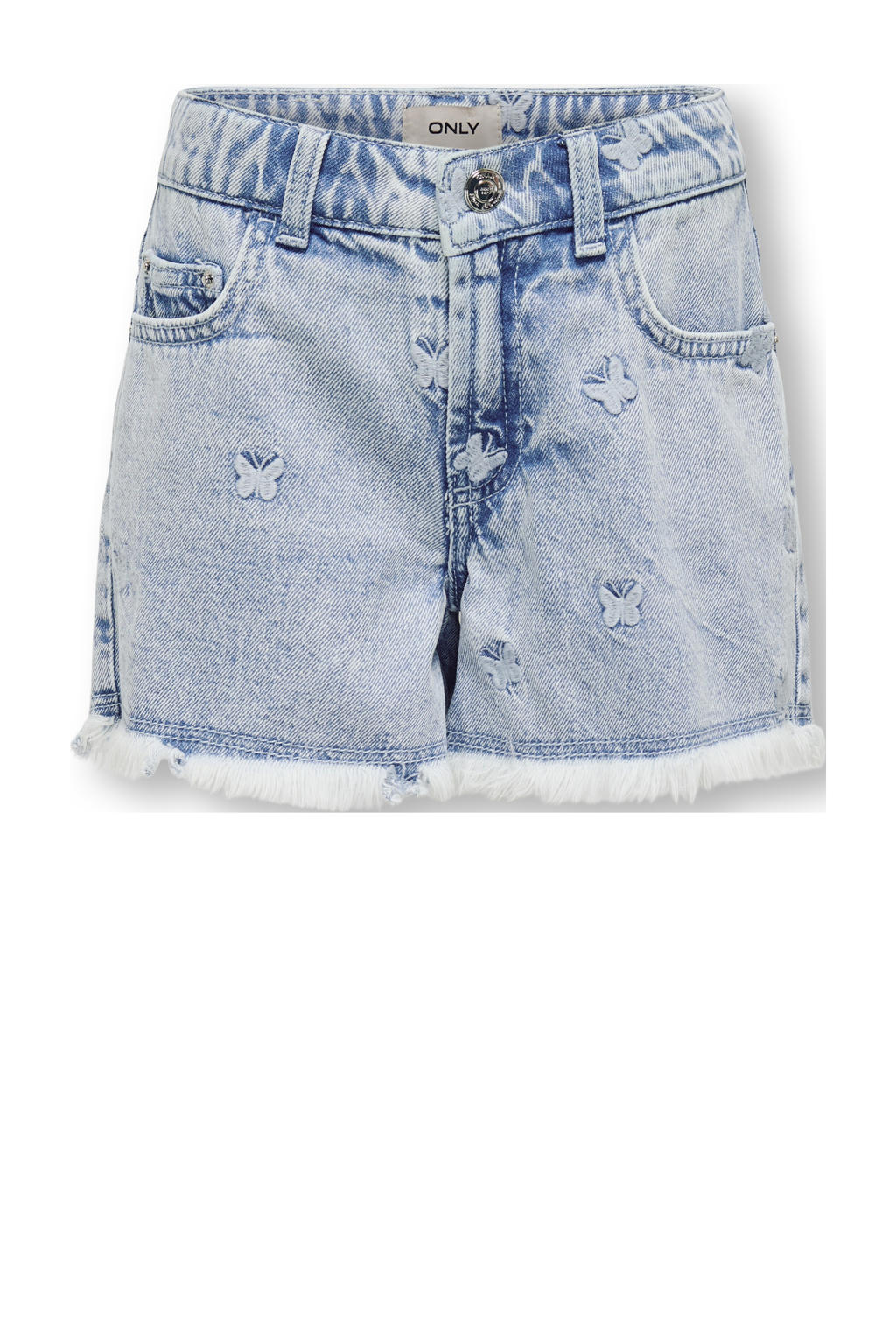 Light blue denim meisjes KIDS ONLY GIRL straight short van denim met regular waist en rits- en knoopsluiting