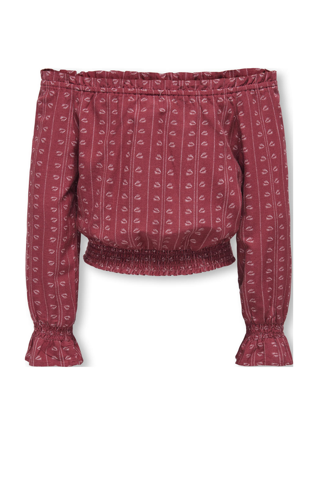 Donkerrode meisjes KIDS ONLY GIRL off shoulder top met lange mouwen en geweven detail