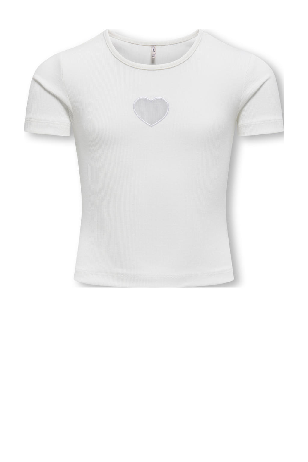 Witte meisjes KIDS ONLY GIRL T-shirt van stretchkatoen met effen, korte mouwen, ronde hals en 3D applicatie