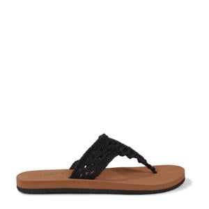 Ditsy crochet teenslippers zwart