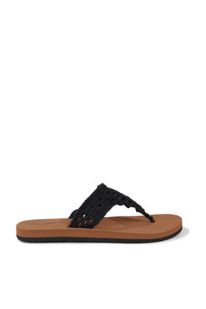 Ditsy crochet teenslippers zwart