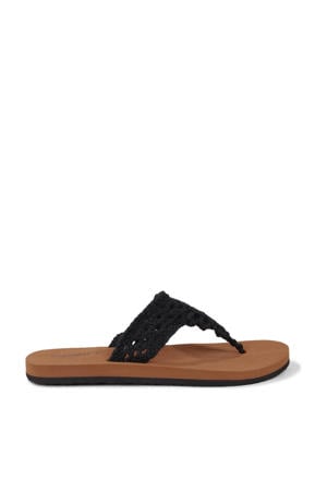 Ditsy crochet teenslippers zwart