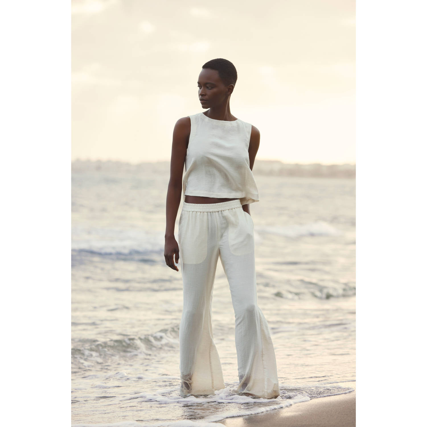 MSCH Copenhagen wide leg regular waist casual broek beige