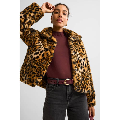 Ruby faux fur jas panterprint afbeelding