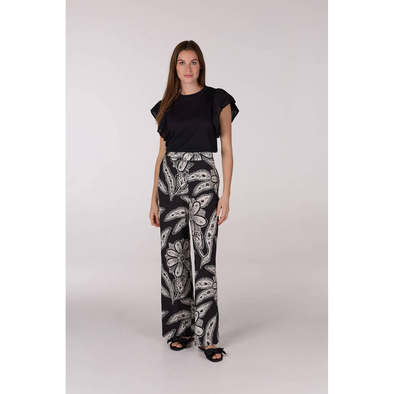 JANSEN Amsterdam wide leg low waist broek zwart